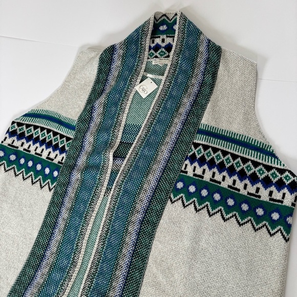 Cato Sleeveless Long Open Cardigan Sweater Fringe Blue Green White Womens 26/28W - Picture 4 of 6